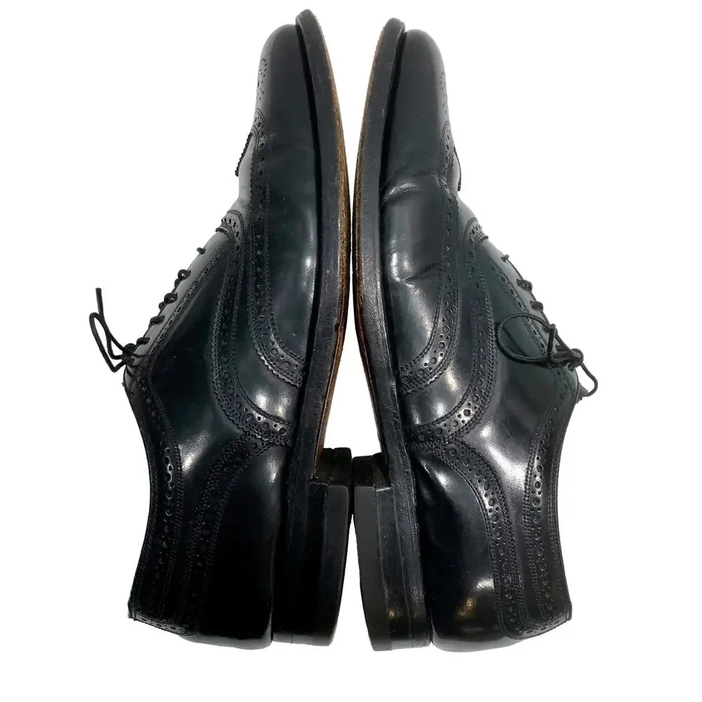 Vintage Florsheim Black Leather Wingtip Oxfords Men 8 Women 10